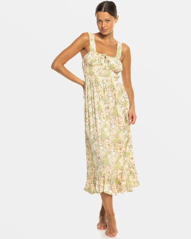 women's apple-shaped body dressesParadise Winds Midi Dress - Oil Green Wild Flower