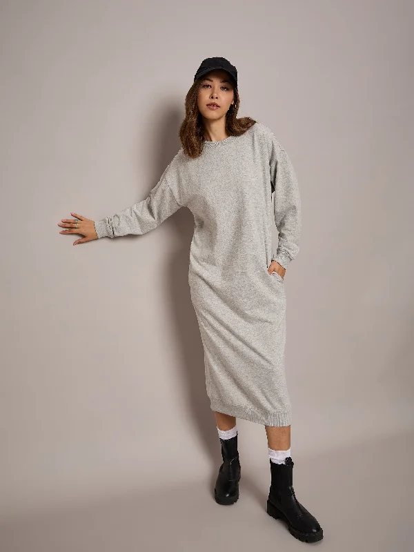 women's unique dressesWomen Grey Melange Terry Oversized Midi Sweat Dress