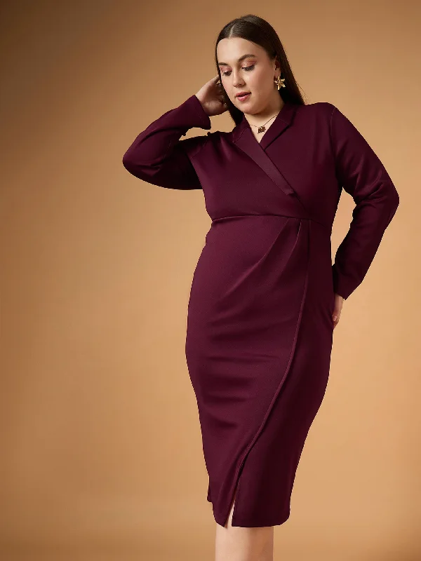 Velvet DressWomen Burgundy Full Sleeves Midi Dress