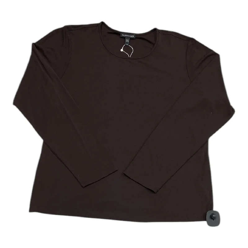 women's tops with flutter sleevesTop Long Sleeve Designer By Eileen Fisher In Brown, Size: L