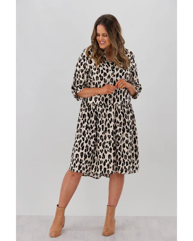 Pearl DressNew U Collection Shirt Styled Midi Dress Animal