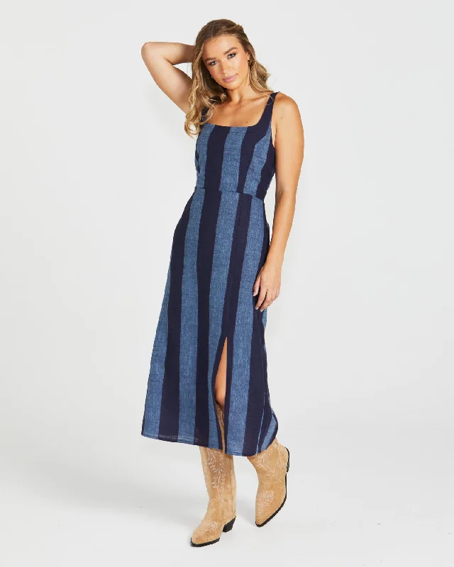 women's off-the-shoulder dressesSass Cailee Midi Dress Navy Stripe