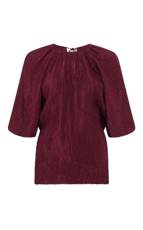 women's tops for relaxed weekendsNula Top in Bordeaux Plisse Silk