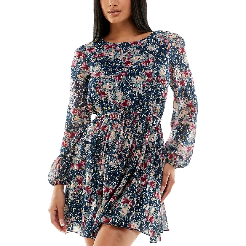 women's bell-sleeved dressesSpeechless Womens Juniors Floral Short Mini Dress