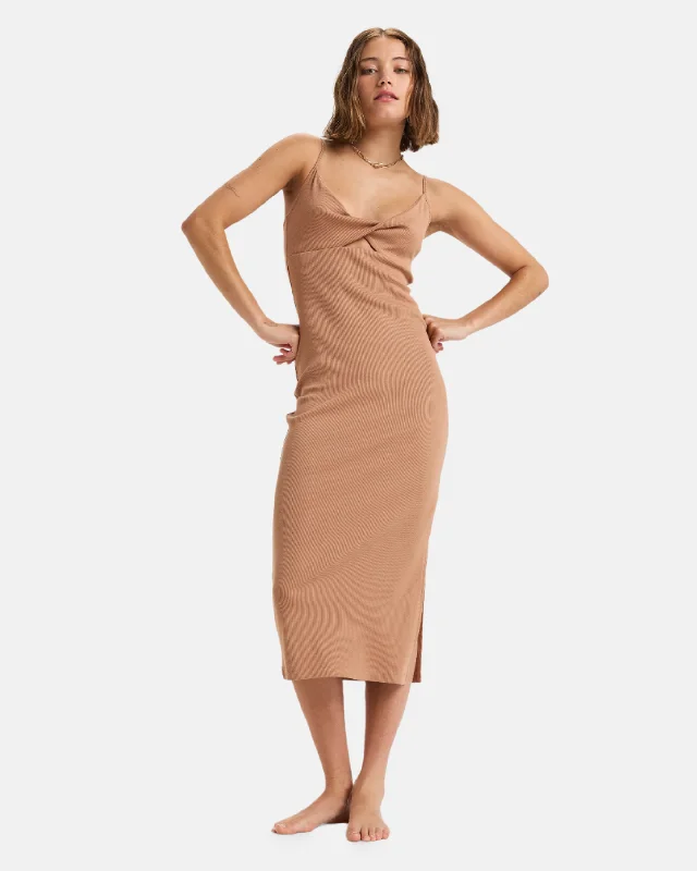 women's neon dressesWavey Lady Midi Dress - Camel