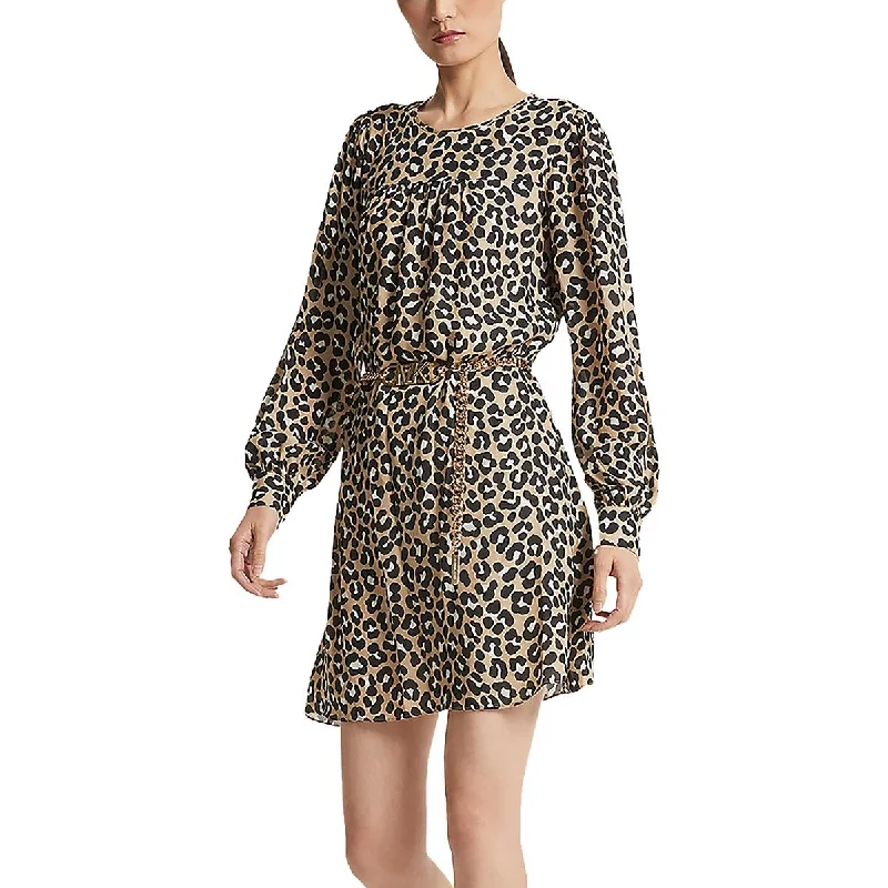 women's pear-shaped body dressesMICHAEL Michael Kors Womens Cheetah Long Sleeve Belted Mini Dress