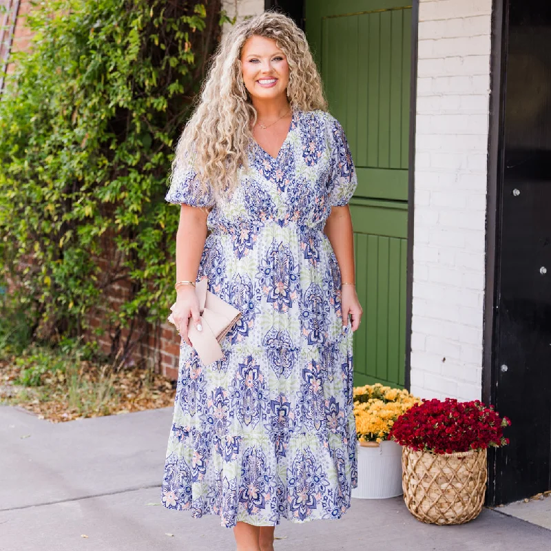 Flowy DressBlissed Kisses Midi Dress, Blue