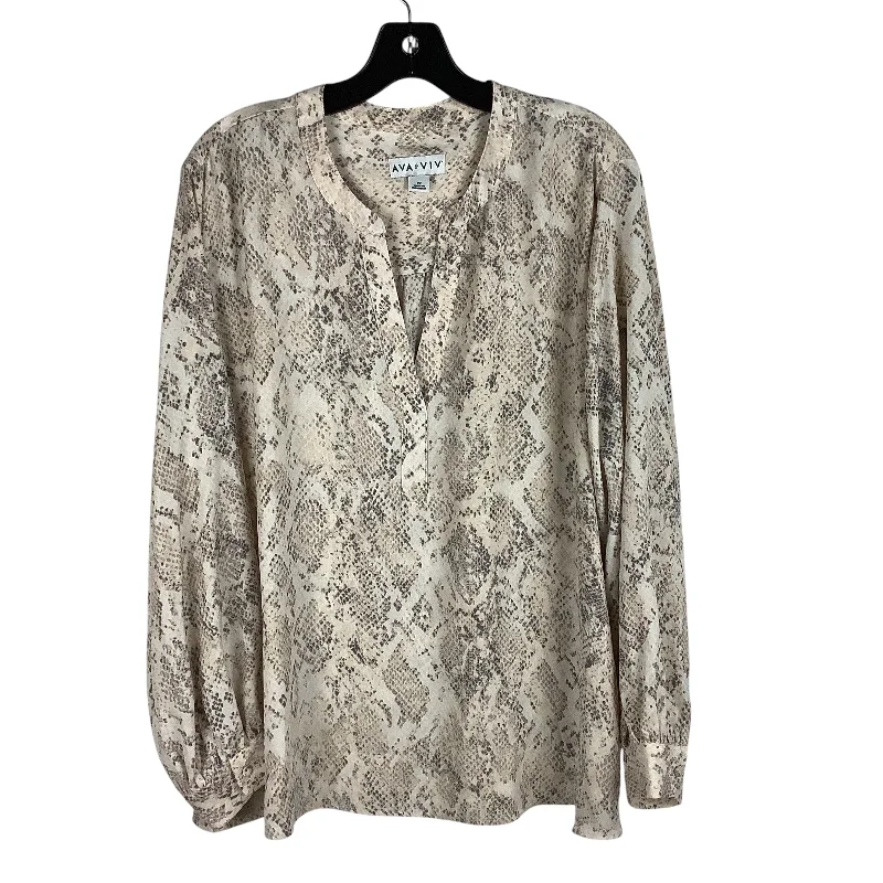 women's tops with ruffled hemsTop Long Sleeve By Ava & Viv In Snakeskin Print, Size: 2x