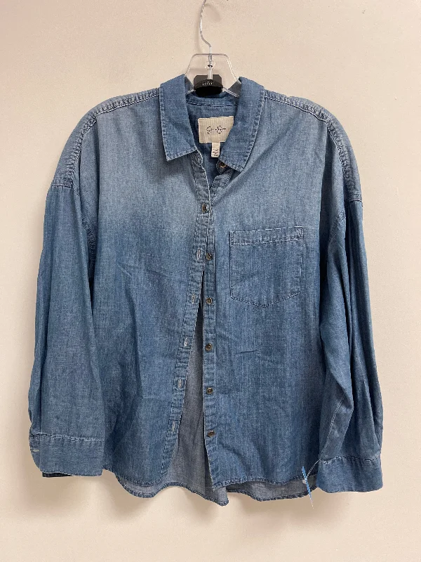 affordable women's topsTop Long Sleeve By Jessica Simpson In Blue Denim, Size: L