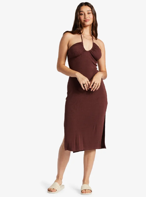 women's maxi dressesLate Sunset Halter Midi Dress - Bitter Chocolate