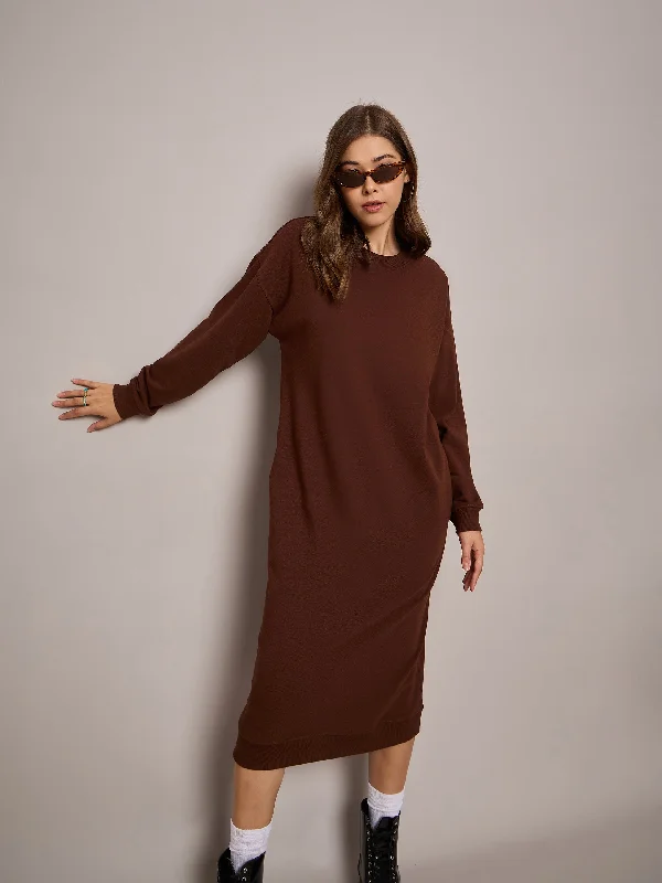 women's made-to-order dressesWomen Brown Terry Oversized Midi Sweat Dress