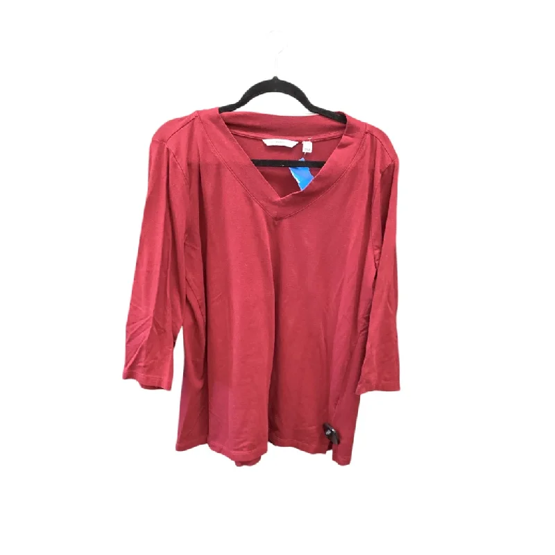 lace women's topsTop Long Sleeve Basic By Isaac Mizrahi Live Qvc In Red, Size: L