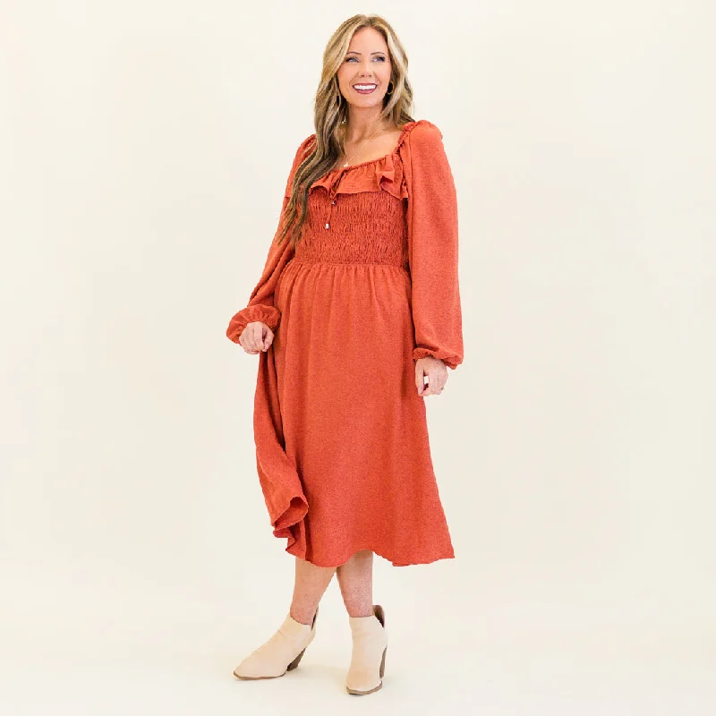 women's maxi dressesField Of Dreams Midi Dress, Terracotta