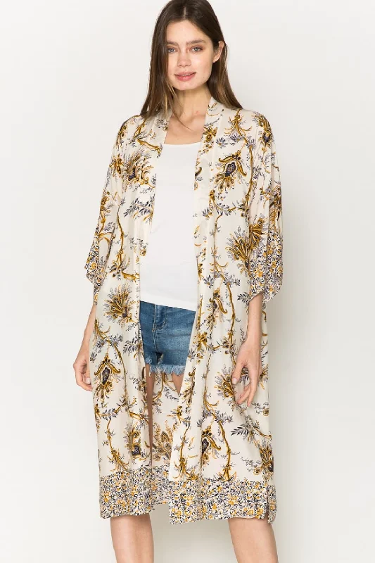 women's tops for those who love bold and vibrant colorsJustin Taylor Floral Open Front Slit Duster Cardigan