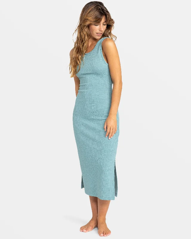 women's checkered dressesGood Keepsake Midi Dress - Mineral Blue