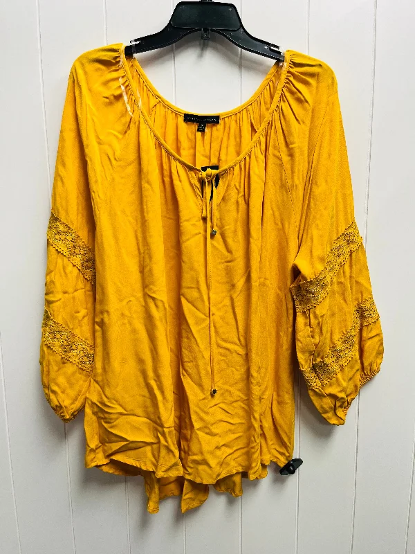 women's tops for smart casual looksTop Long Sleeve By Adrienne Vittadini In Yellow, Size: 1x