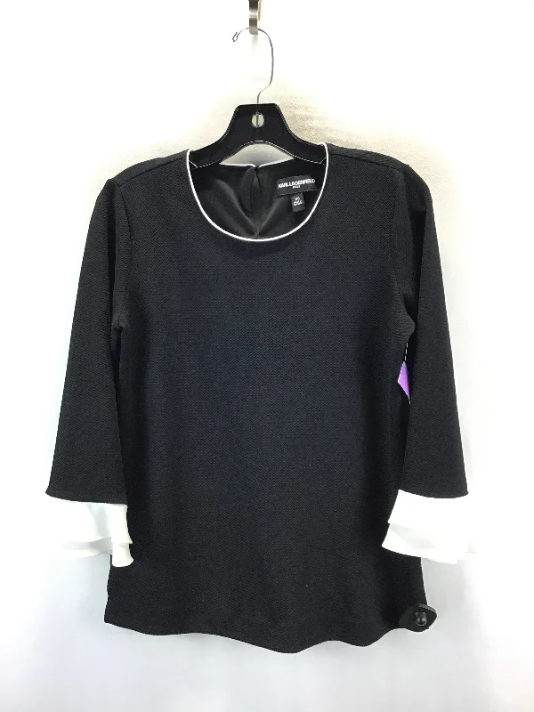 women's stylish topsTop Long Sleeve Luxury Designer By Karl Lagerfeld In Black & White, Size: Xs