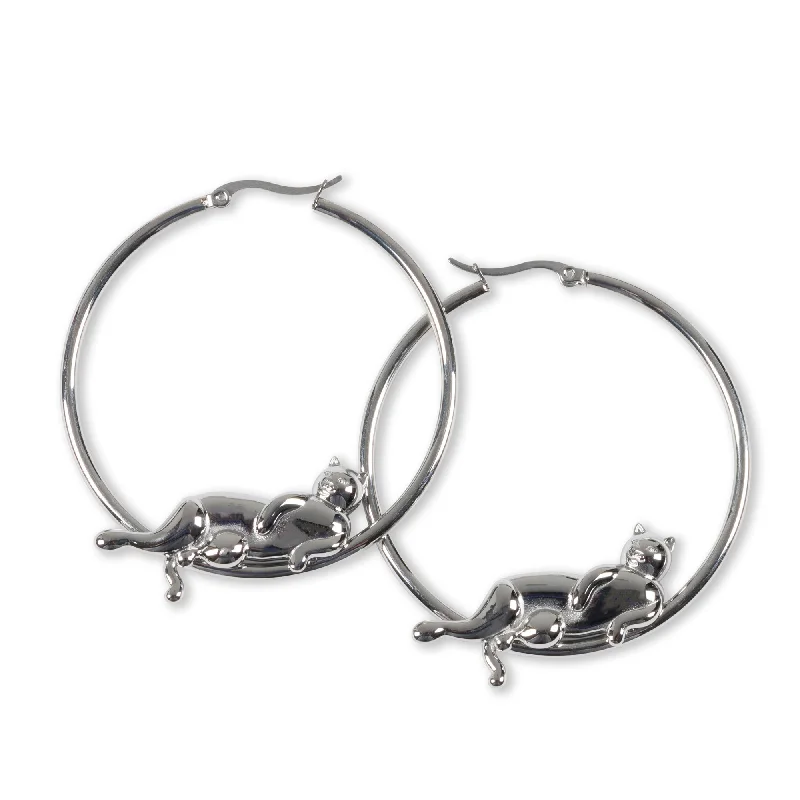 women's tops with cold-shoulder cutsCatstanza Hoop Earrings (Silver)