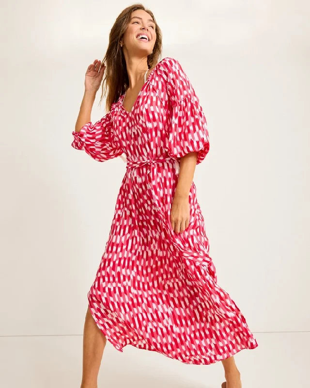 High-Neck DressTommy Bahama Womens Ikat Stripe Midi Dress Coverup - Red Hibiscus*