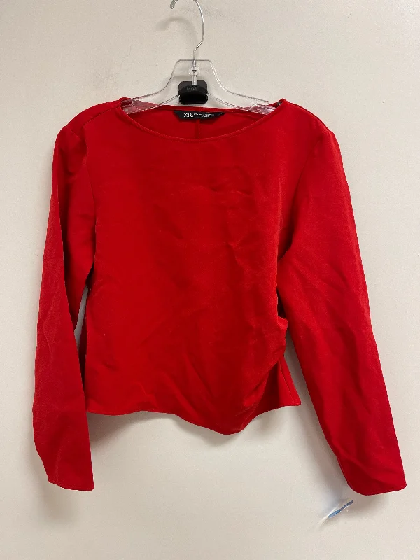 women's tops for cozy nights inTop Long Sleeve By Zara In Red, Size: L