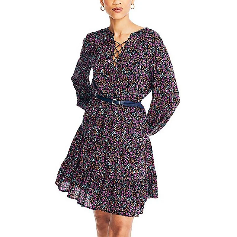 women's bell-sleeved dressesNautica Womens Floral Tiered Mini Dress