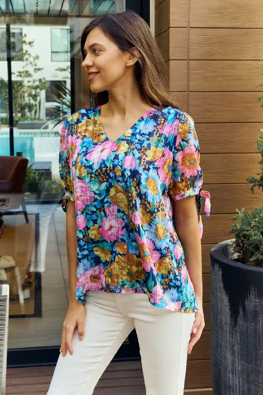 women's tops for bridal showers and baby showersPetal Dew Full Size Floral V-Neck Tie Detail Blouse