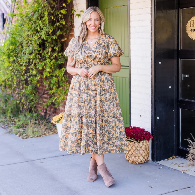 Custom DressMuted Garden Midi Dress, Yellow