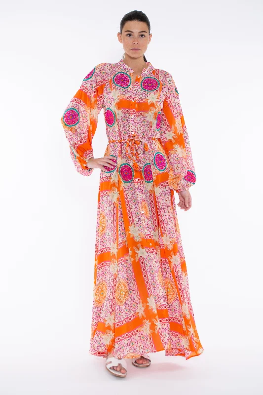 women's wedding guest dressesNea Maxi Dress - Orange Grecia Tile