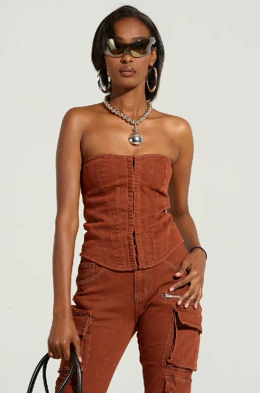 DOUBLE VISION VINTAGE WASH DENIM CORSET TOP