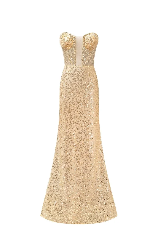 women's easy-to-wear dressesShowstopper maxi dress covered in gold sequins