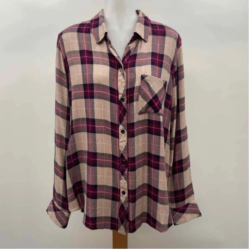 women's tops for those who want to stay warm and stylish during colder weatherRails Women's Size L Tan Plaid Long Sleeve Shirt