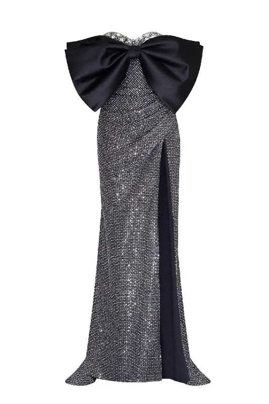 women's breathable dressesMesmerizing big bow maxi gown covered in rhinestones