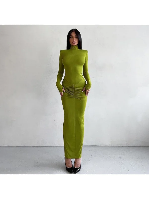 Spaghetti Strap DressRuched Turtleneck Bodycon Maxi Dress