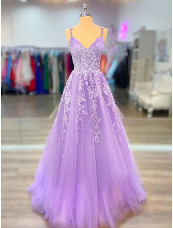 Empire DressA-Line Prom Dresses Maxi Dress Formal Court Train Sleeveless Spaghetti Strap Stretch Chiffon with Appliques Shouder Flower