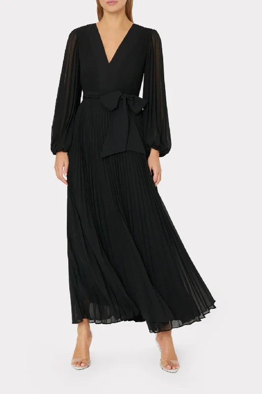 women's neon dressesNadie Pleated Maxi Dress - Black