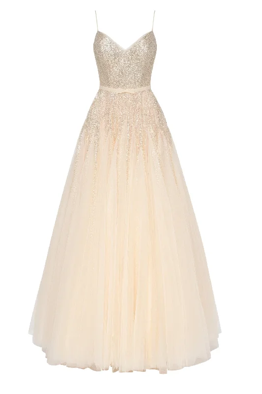 High-Low DressMelon Fitted maxi tulle dress sprinkled with glitter