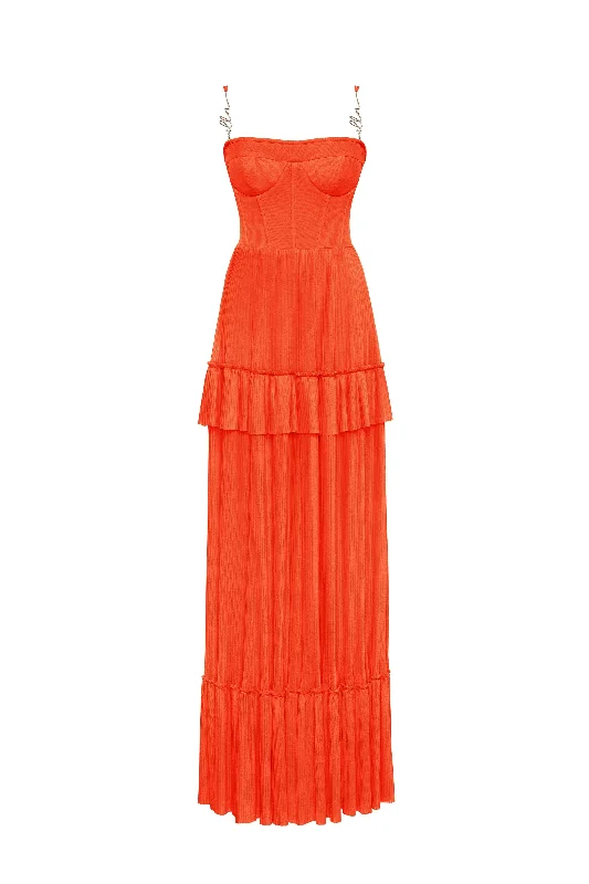 women's denim dressesCoral spaghetti strap pleated maxi dress, Garden of Eden