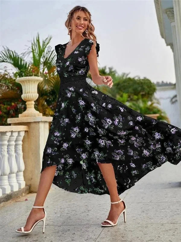 Minimalist DressFloral Vneck Maxi Day Dress