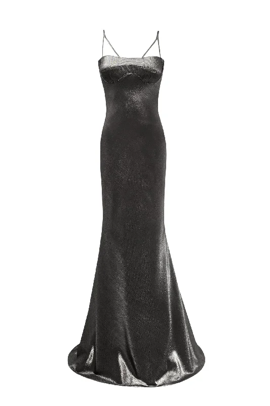 Solid Color DressShimmering graphite maxi dress