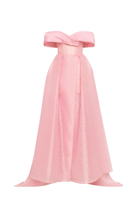 Silk DressSophisticated off-the-shoulder misty rose maxi dress, Garden of Eden