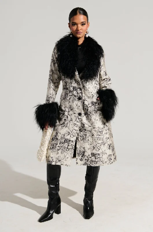 TALULAH REMOVABLE FUR TRIM TRENCH IN IVORY MULTI