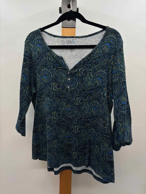 women's tops for those who refuse to compromise on styleCroft & Barrow Women's Size 1X Blue Paisley Long Sleeve Shirt