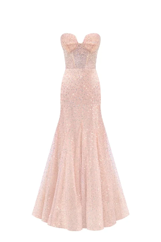 women's made-to-order dressesEntrance-worthy semi-transparent rose gold maxi sequined dress