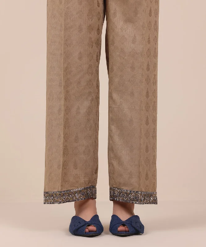 women's tops for those who want to show off their figure in a flattering wayEmbroidered Jacquard Straight Pants