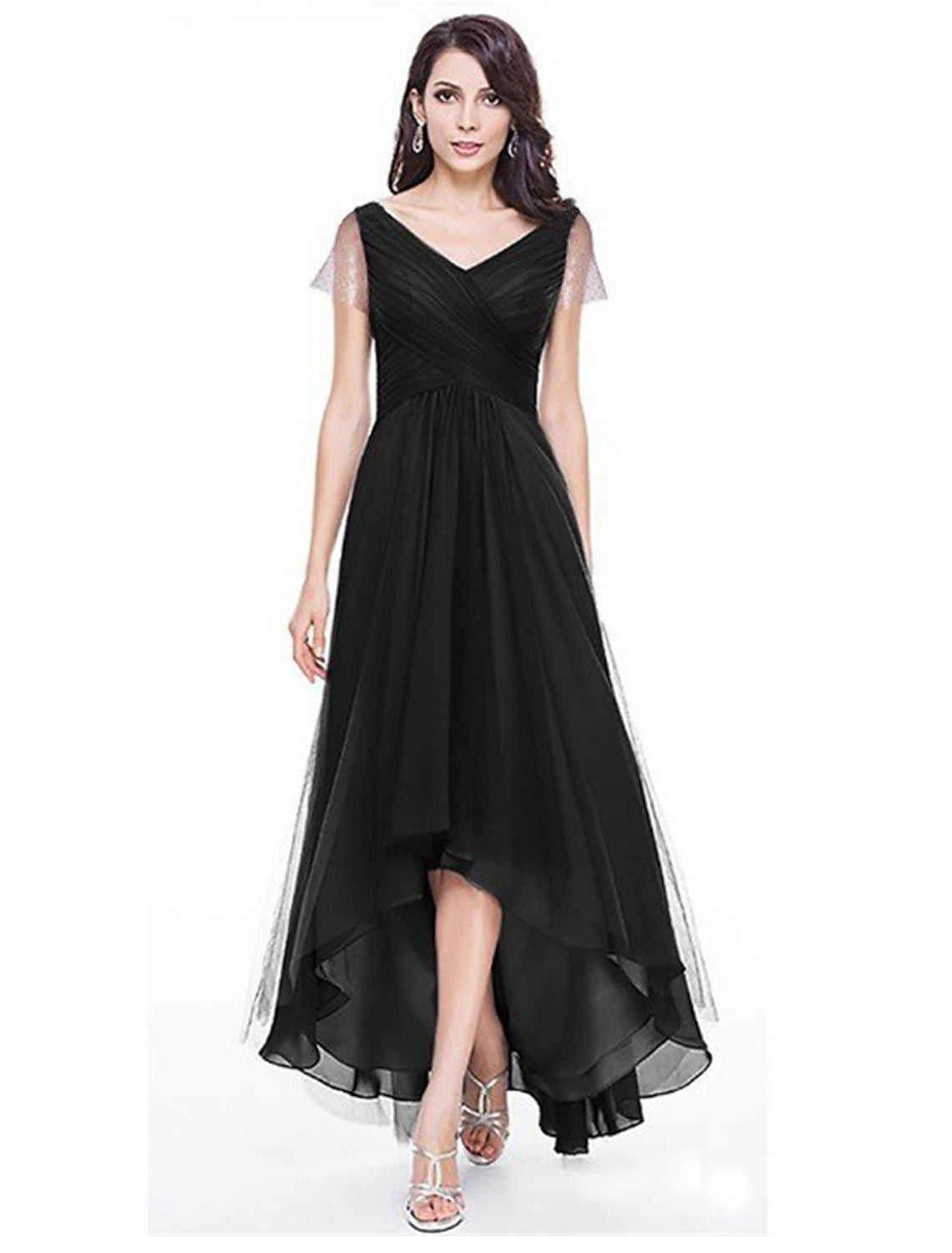 A-Line DressWomen's Normal Prom Dress Swing Dress Bridal Shower Dress Long Dress Maxi Dress Black Blue Gray Short Sleeve Pure Color Mesh Summer Spring Autumn V Neck Fashion Winter Dress Birthday Evening Party