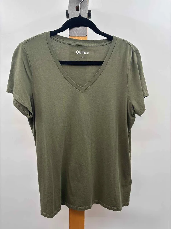 women's tops with sleeveless designsquince Women's Size L Green Solid Short Sleeve Shirt