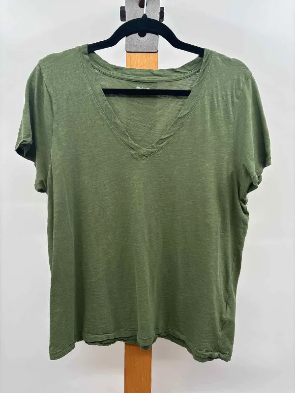 women's tops with beading accentsmadewell Women's Size L Green Heathered Short Sleeve Shirt