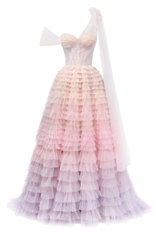 women's long-sleeved dressesCharming ball gown with the frill-layered ombre maxi skirt