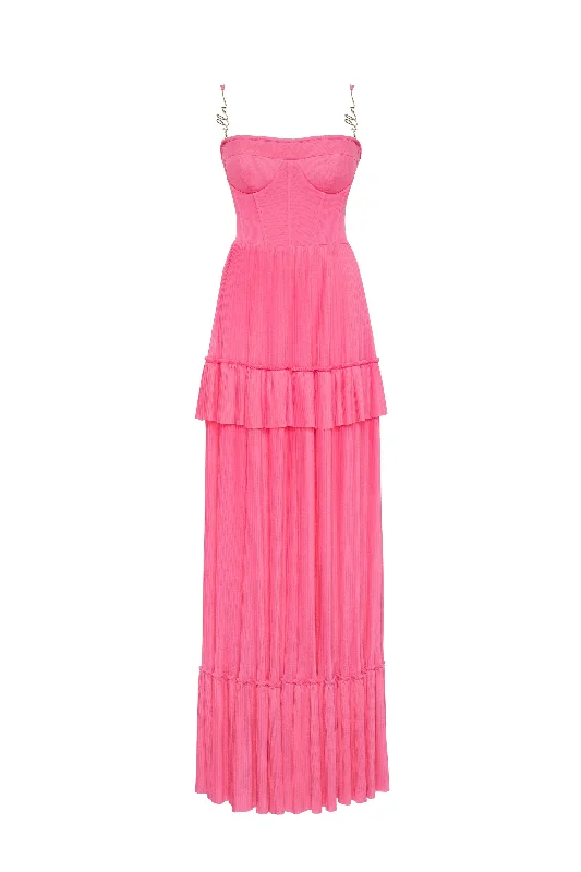 Tall Women DressBarbie pink spaghetti strap pleated maxi dress, Garden of Eden