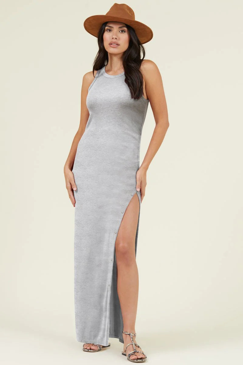 Elegant DressCabana Side Slit Maxi Dress - Heather Grey